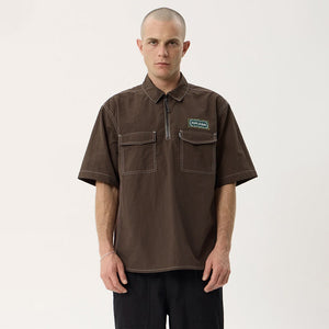 AFENDS Equipment Workwear Short Sleeve Shirt - Coffee