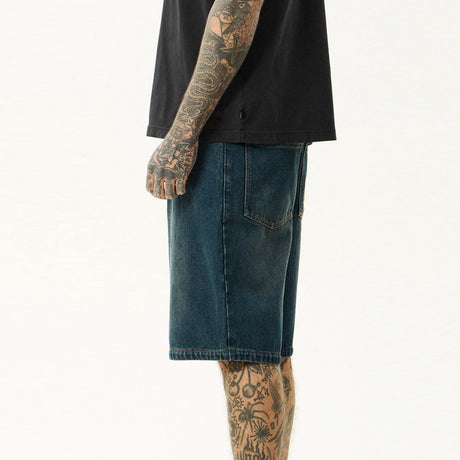 AFENDS Fast Forward Denim Ultra Baggy Pleated 24" Short - Vintage Wash