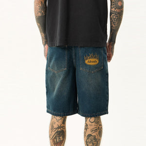 AFENDS Fast Forward Denim Ultra Baggy Pleated 24" Short - Vintage Wash