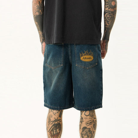 AFENDS Fast Forward Denim Ultra Baggy Pleated 24" Short - Vintage Wash