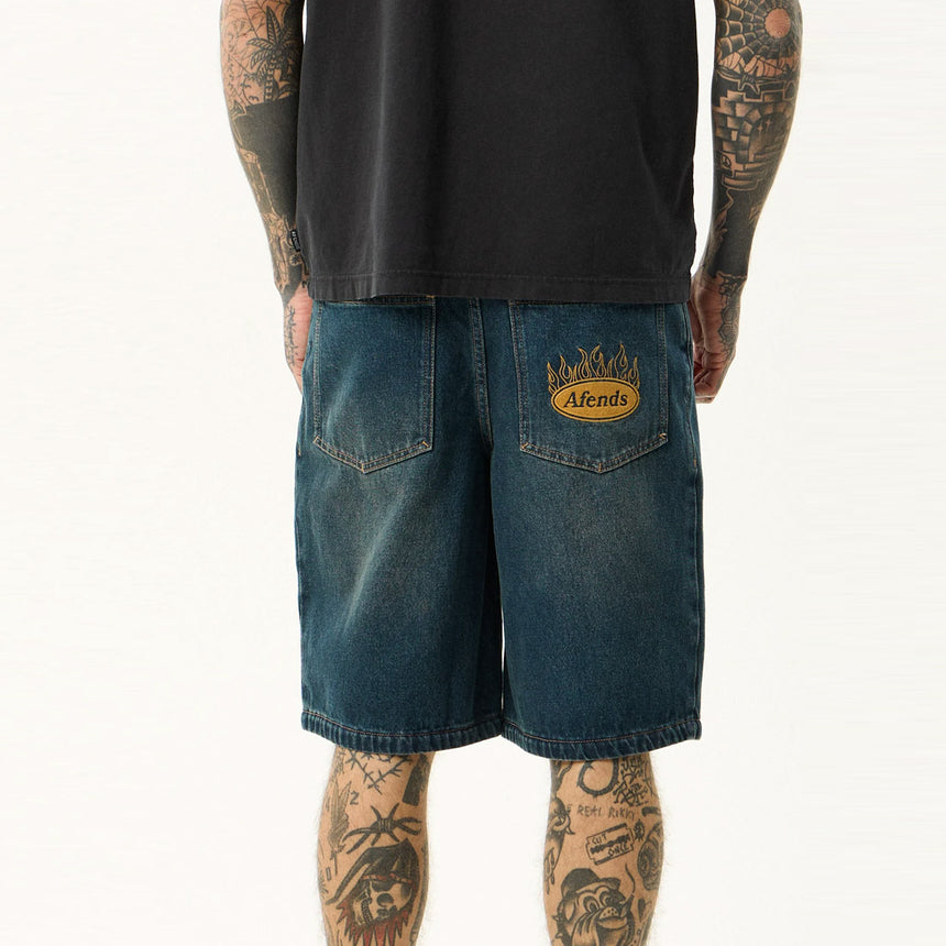 AFENDS Fast Forward Denim Ultra Baggy Pleated 24" Short - Vintage Wash