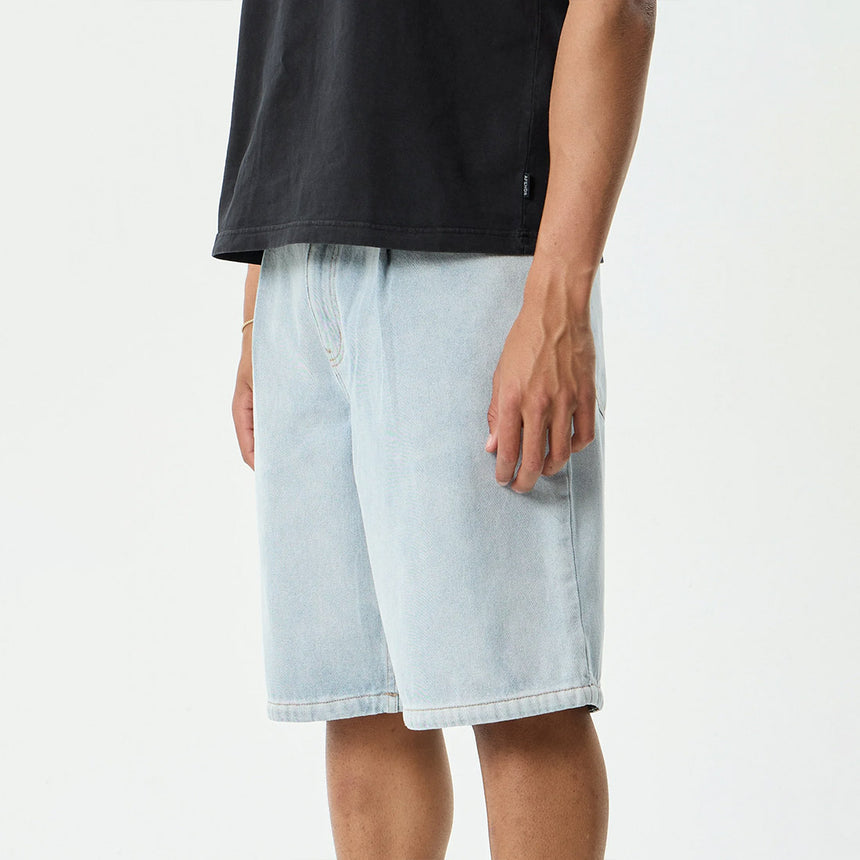 AFENDS Fast Forward Denim Ultra Baggy Pleated Short 24" - Stone Blue