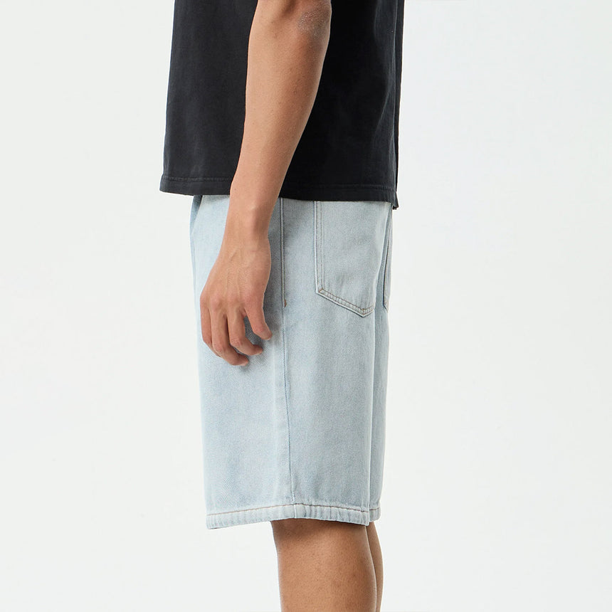 AFENDS Fast Forward Denim Ultra Baggy Pleated Short 24" - Stone Blue