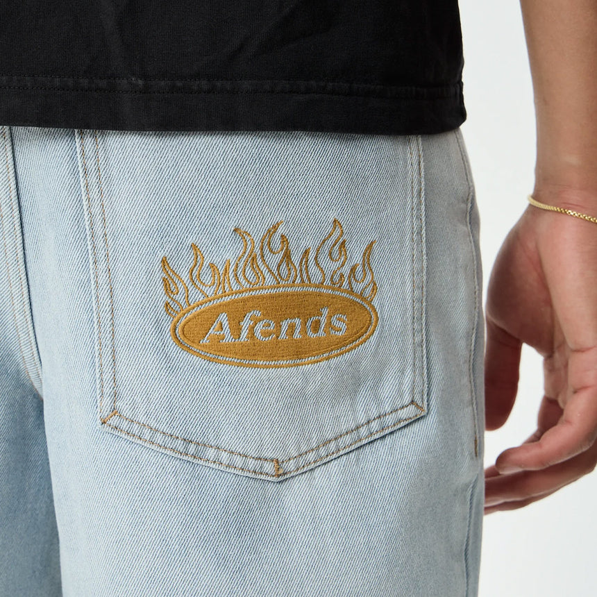 AFENDS Fast Forward Denim Ultra Baggy Pleated Short 24" - Stone Blue