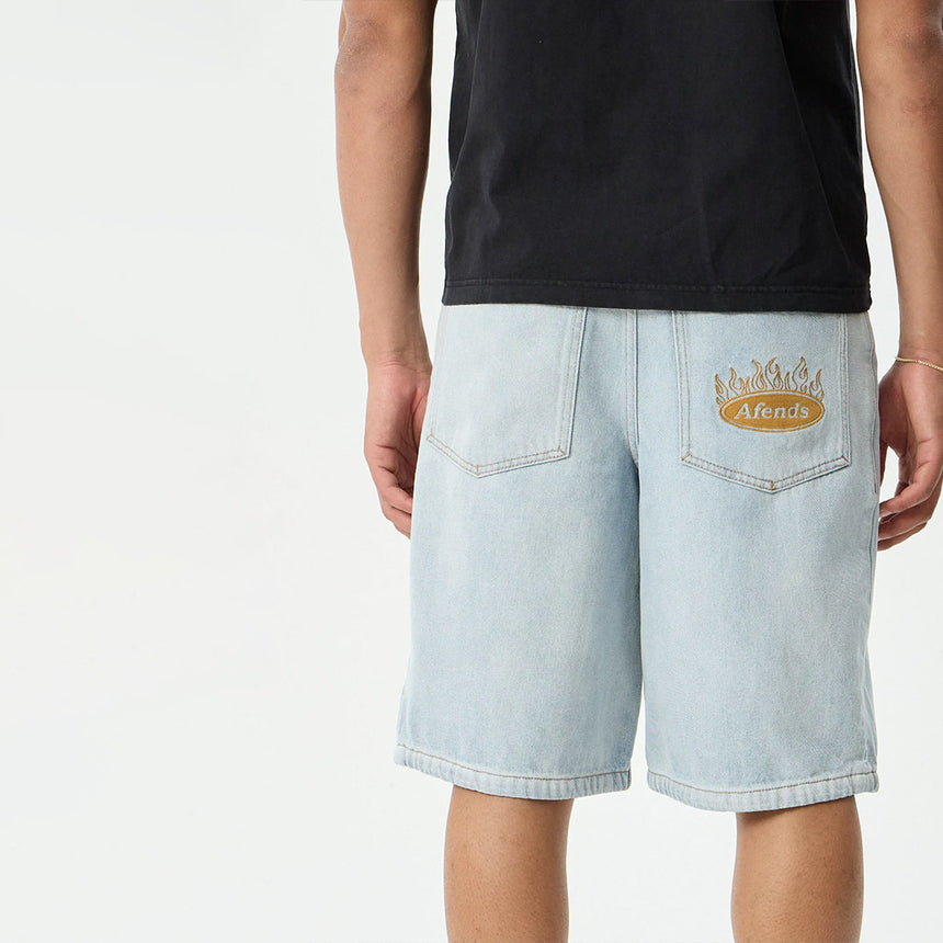 AFENDS Fast Forward Denim Ultra Baggy Pleated Short 24" - Stone Blue
