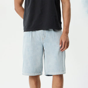 AFENDS Fast Forward Denim Ultra Baggy Pleated Short 24" - Stone Blue