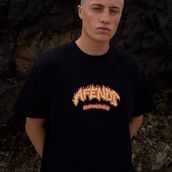 AFENDS Flame On Boxy Tee - Black