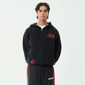 AFENDS Flower Patch Boxy Zip Hood - Stone Black
