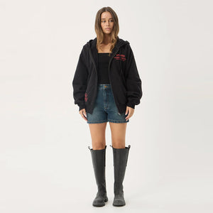 AFENDS Flower Patch Boxy Zip Hood - Stone Black