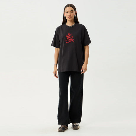 AFENDS Flower Patch Heavyweight Boxy Tee - Stone Black