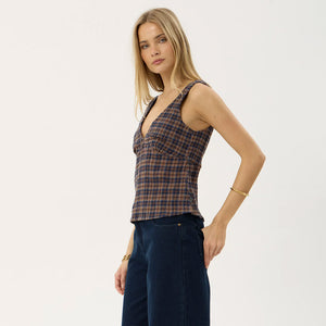 AFENDS Giselle Seersucker Top - Shev Indigo Check