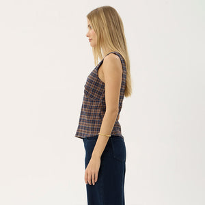 AFENDS Giselle Seersucker Top - Shev Indigo Check