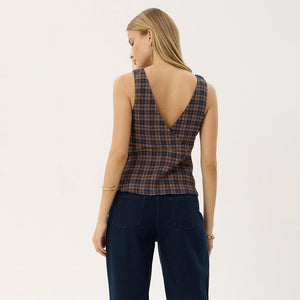 AFENDS Giselle Seersucker Top - Shev Indigo Check