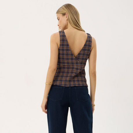 AFENDS Giselle Seersucker Top - Shev Indigo Check