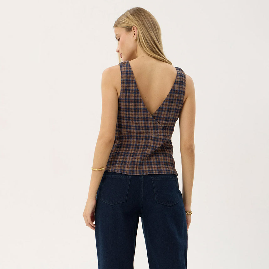 AFENDS Giselle Seersucker Top - Shev Indigo Check