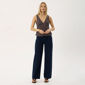AFENDS Giselle Seersucker Top - Shev Indigo Check