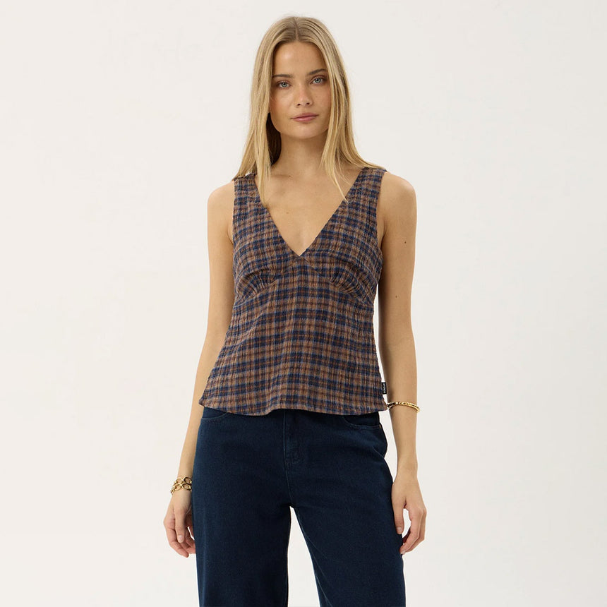 AFENDS Giselle Seersucker Top - Shev Indigo Check