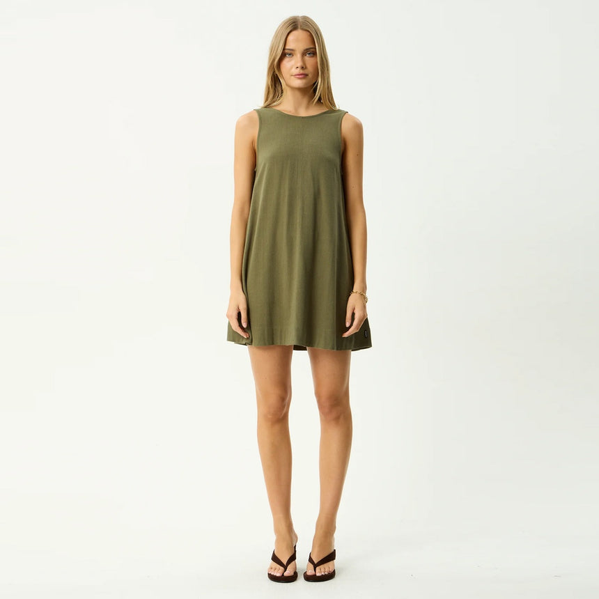 AFENDS Halle Linen Mini Dress - Deep Olive