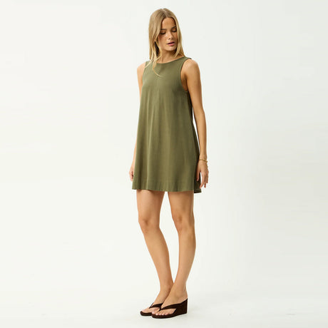 AFENDS Halle Linen Mini Dress - Deep Olive