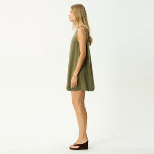 AFENDS Halle Linen Mini Dress - Deep Olive