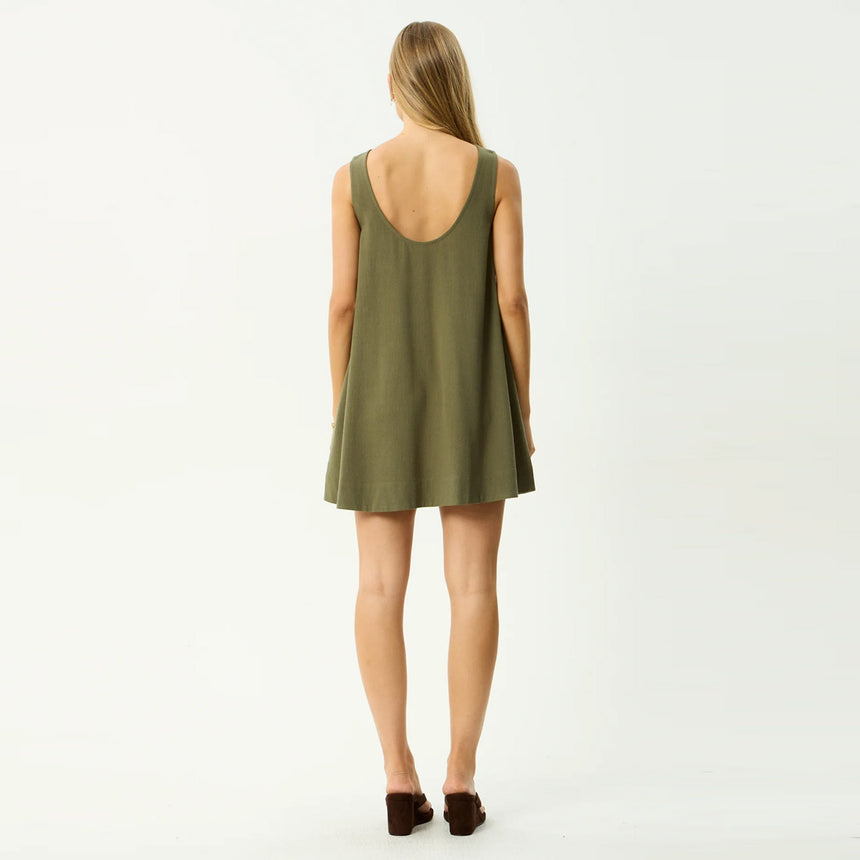 AFENDS Halle Linen Mini Dress - Deep Olive