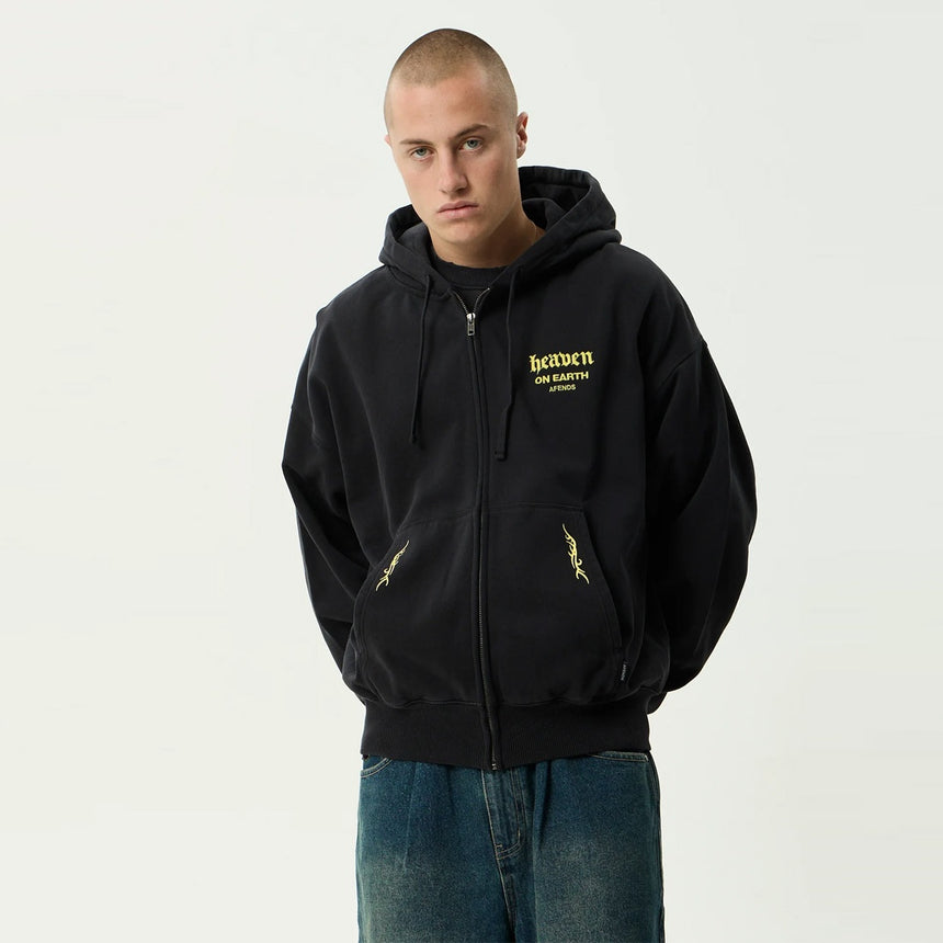 AFENDS Heaven Boxy Zip Hood - Stone Black