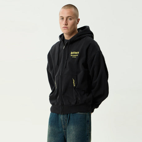 AFENDS Heaven Boxy Zip Hood - Stone Black