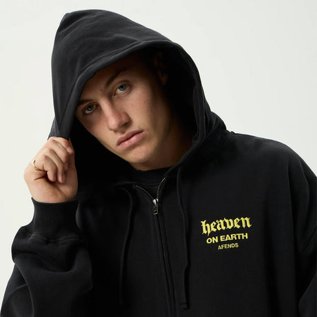AFENDS Heaven Boxy Zip Hood - Stone Black