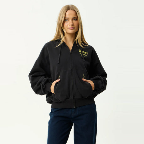 AFENDS Heaven Boxy Zip Hood - Stone Black