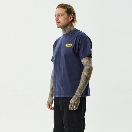 AFENDS Heaven Heavyweight Boxy Tee - Washed Deep Sea