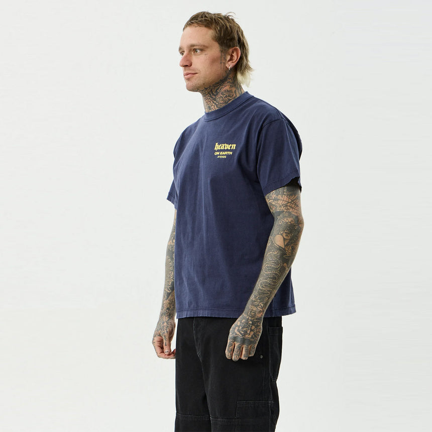 AFENDS Heaven Heavyweight Boxy Tee - Washed Deep Sea