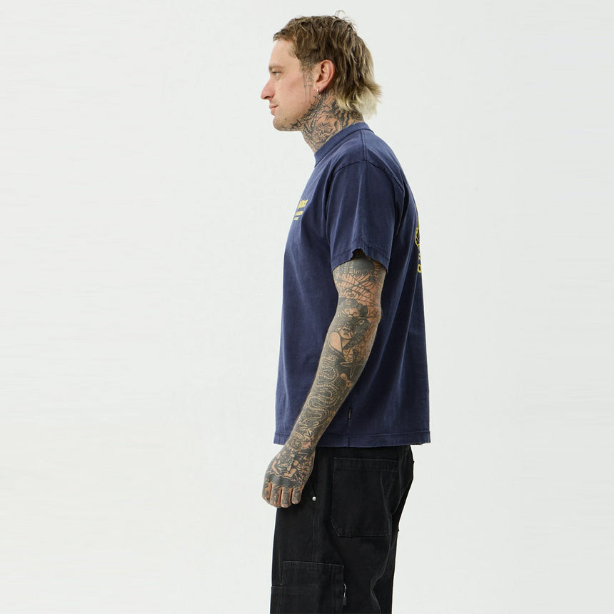 AFENDS Heaven Heavyweight Boxy Tee - Washed Deep Sea