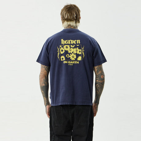 AFENDS Heaven Heavyweight Boxy Tee - Washed Deep Sea