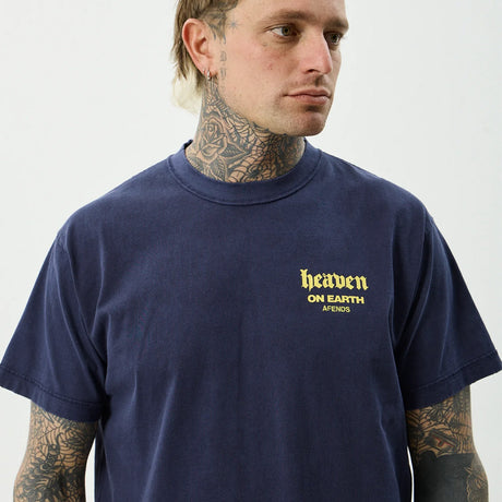AFENDS Heaven Heavyweight Boxy Tee - Washed Deep Sea
