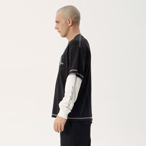 AFENDS Heavy Parts Recycled Heavyweight Layered Waffle Boxy Tee - Stone Black