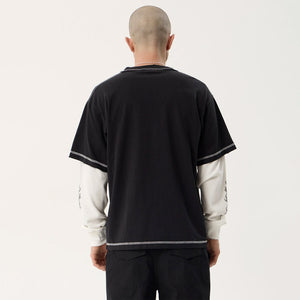 AFENDS Heavy Parts Recycled Heavyweight Layered Waffle Boxy Tee - Stone Black