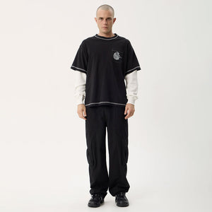 AFENDS Heavy Parts Recycled Heavyweight Layered Waffle Boxy Tee - Stone Black