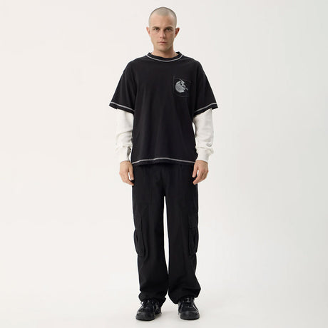 AFENDS Heavy Parts Recycled Heavyweight Layered Waffle Boxy Tee - Stone Black