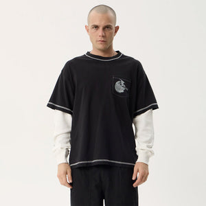 AFENDS Heavy Parts Recycled Heavyweight Layered Waffle Boxy Tee - Stone Black
