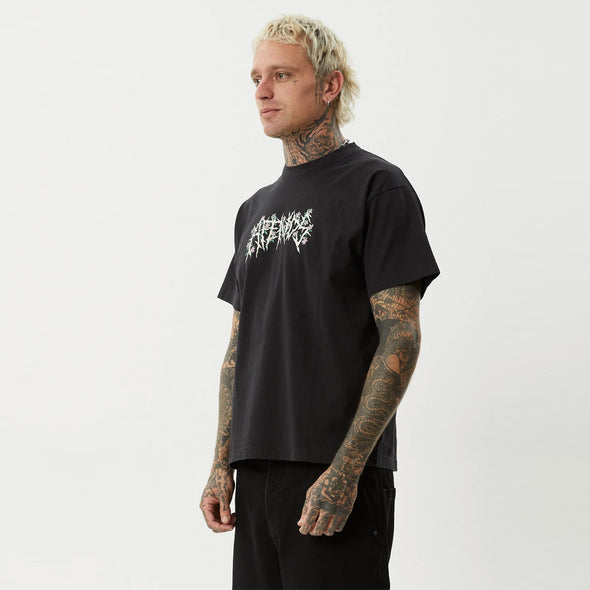 AFENDS Heavy Petal Heavyweight Boxy Tee - Stone Black