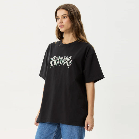 AFENDS Heavy Petal Heavyweight Boxy Tee - Stone Black