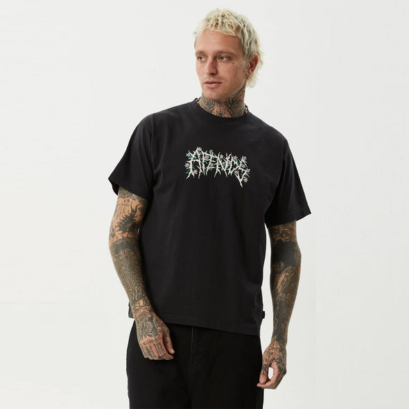 AFENDS Heavy Petal Heavyweight Boxy Tee - Stone Black