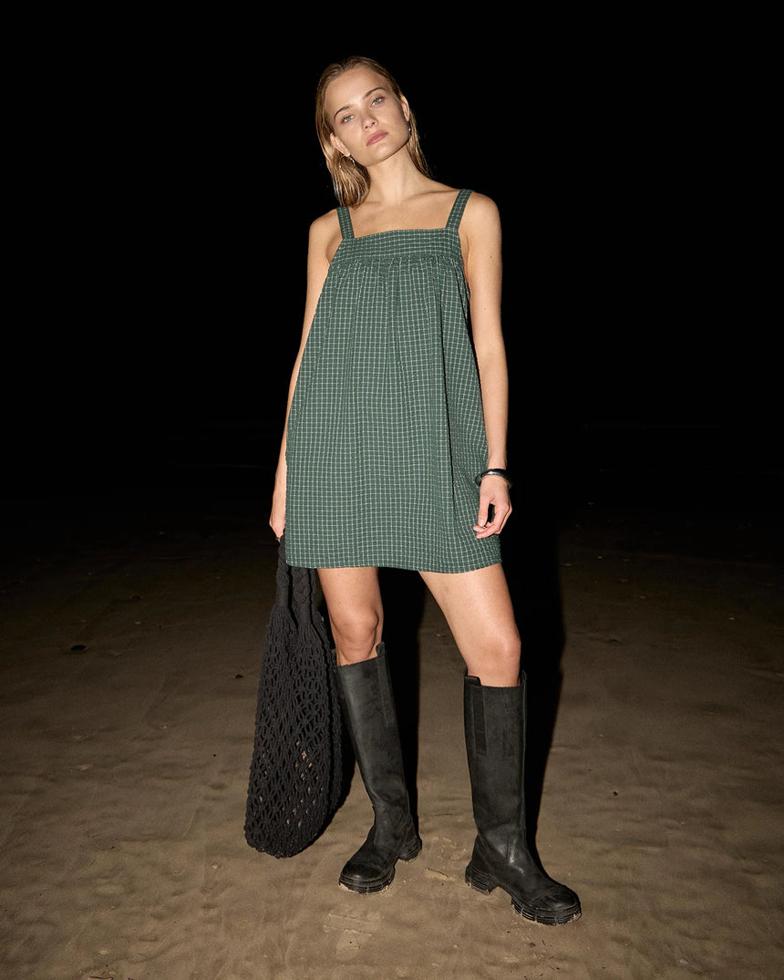 AFENDS Inka Seersucker Mini Dress - Reverb Pine Check