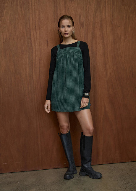 AFENDS Inka Seersucker Mini Dress - Reverb Pine Check