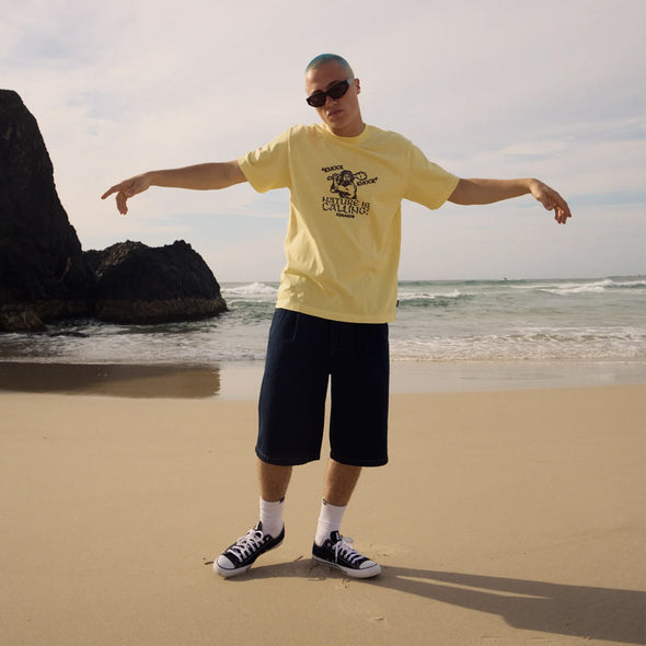 AFENDS Knock Knock Retro Tee - Washed Lemon