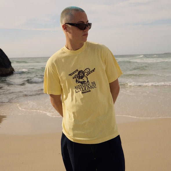 AFENDS Knock Knock Retro Tee - Washed Lemon