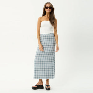 AFENDS Lagoon Seersucker Maxi Skirt - Overcast Check