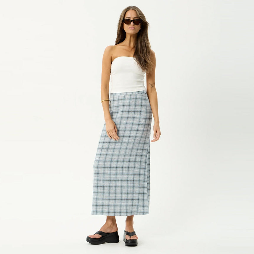 AFENDS Lagoon Seersucker Maxi Skirt - Overcast Check
