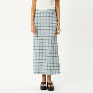 AFENDS Lagoon Seersucker Maxi Skirt - Overcast Check