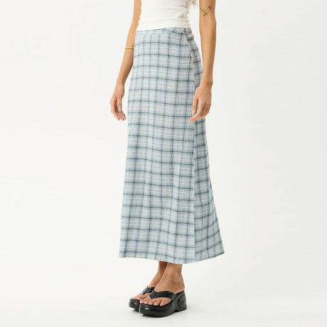 AFENDS Lagoon Seersucker Maxi Skirt - Overcast Check